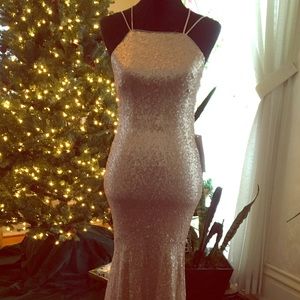 Theia Sequin Gown in Rose Gold